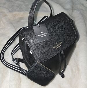 Kate Spade Black Pebbled Backpack W/ Coin Purse
